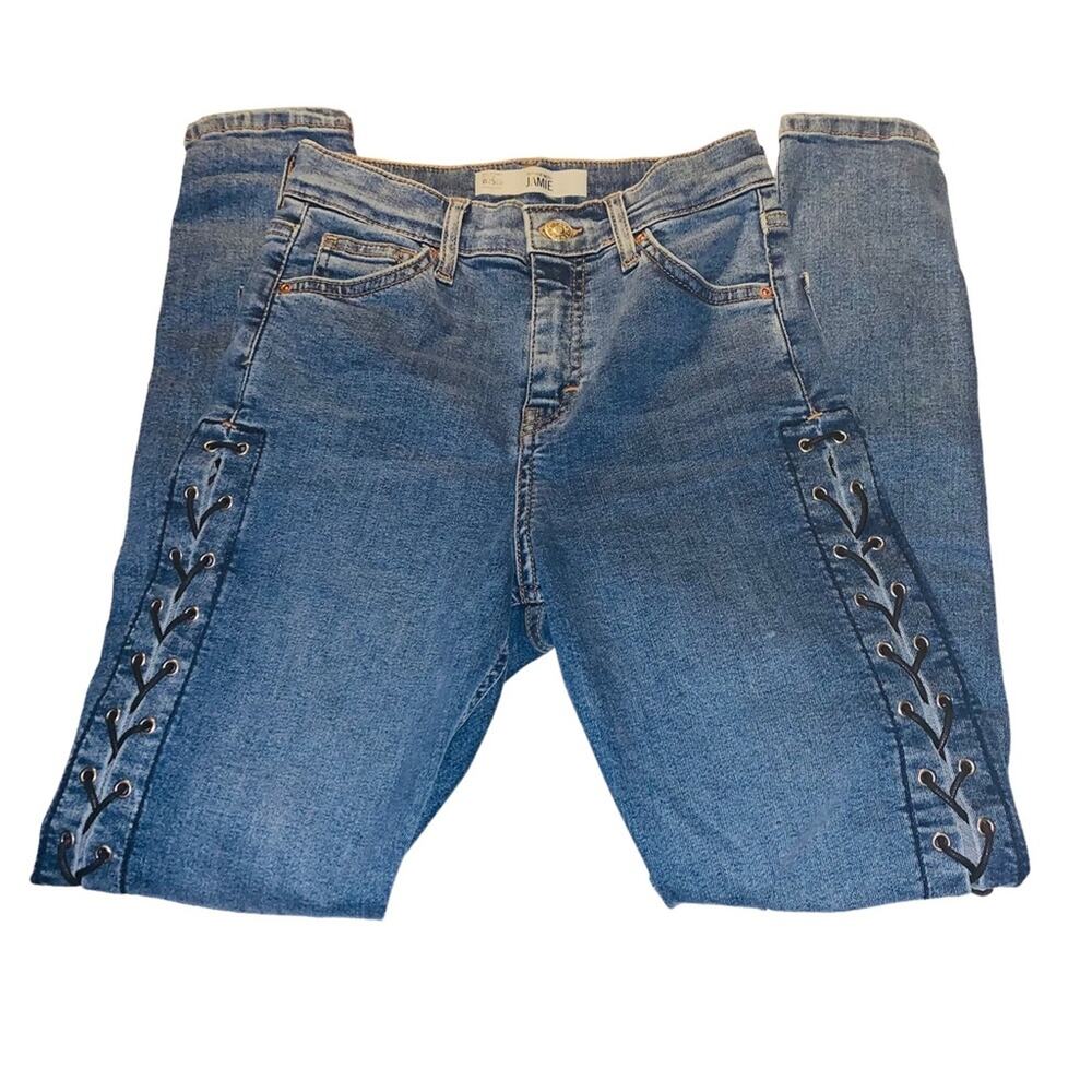 Topshop Moto Jamie high waisted side lace up jeans sz 25 - Picture 5 of 10